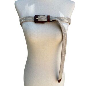 Vintage Womens Braided Genuine Leather Accents & Brass Buckle Jute Belt XL